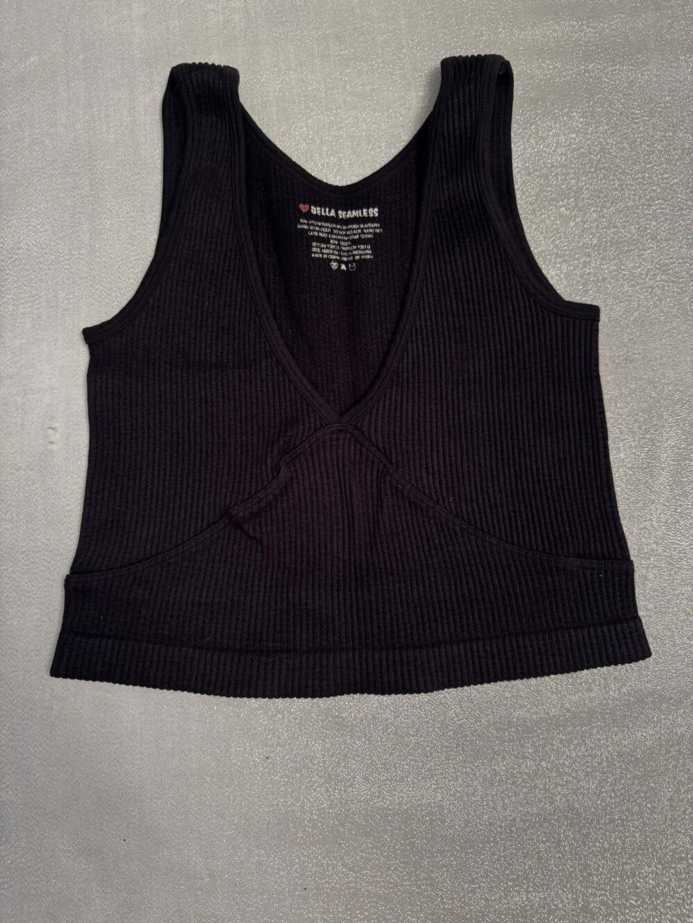 Bella Seamless Ribbed Sports Bra Crop Top Comfort Bra Black Stretchy Activewear